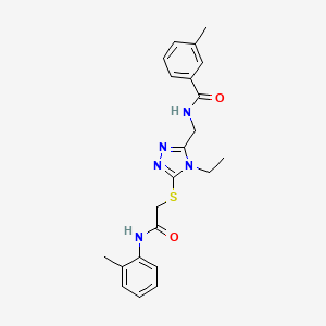 molecular formula C22H25N5O2S B3537676 N-{[4-ethyl-5-({2-[(2-methylphenyl)amino]-2-oxoethyl}thio)-4H-1,2,4-triazol-3-yl]methyl}-3-methylbenzamide 