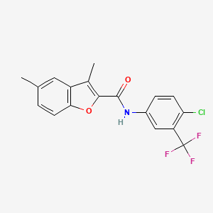 molecular formula C18H13ClF3NO2 B3537697 N-[4-chloro-3-(trifluoromethyl)phenyl]-3,5-dimethyl-1-benzofuran-2-carboxamide 