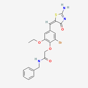 N-benzyl-2-{2-bromo-6-ethoxy-4-[(2-imino-4-oxo-1,3-thiazolidin-5-ylidene)methyl]phenoxy}acetamide