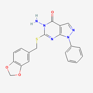 molecular formula C19H15N5O3S B3537756 5-amino-6-[(1,3-benzodioxol-5-ylmethyl)thio]-1-phenyl-1,5-dihydro-4H-pyrazolo[3,4-d]pyrimidin-4-one 
