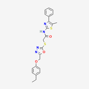 molecular formula C23H22N4O3S2 B3537814 2-({5-[(4-ethylphenoxy)methyl]-1,3,4-oxadiazol-2-yl}thio)-N-(5-methyl-4-phenyl-1,3-thiazol-2-yl)acetamide 