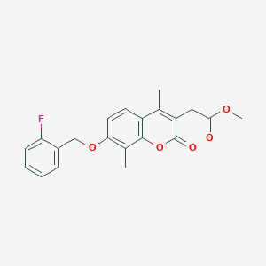 molecular formula C21H19FO5 B3537815 methyl {7-[(2-fluorobenzyl)oxy]-4,8-dimethyl-2-oxo-2H-chromen-3-yl}acetate 