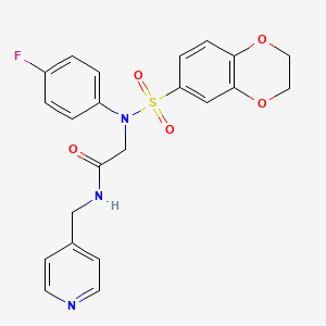 molecular formula C22H20FN3O5S B3537910 N~2~-(2,3-dihydro-1,4-benzodioxin-6-ylsulfonyl)-N~2~-(4-fluorophenyl)-N~1~-(4-pyridinylmethyl)glycinamide 