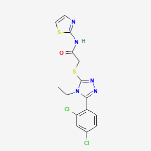 molecular formula C15H13Cl2N5OS2 B3537920 2-{[5-(2,4-dichlorophenyl)-4-ethyl-4H-1,2,4-triazol-3-yl]thio}-N-1,3-thiazol-2-ylacetamide 
