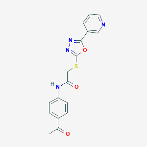 molecular formula C17H14N4O3S B353795 N-(4-Acetyl-phenyl)-2-(5-pyridin-3-yl-[1,3,4]oxadiazol-2-ylsulfanyl)-acetamide CAS No. 332358-22-2