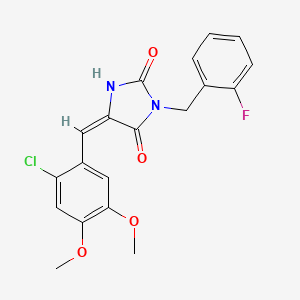 molecular formula C19H16ClFN2O4 B3537966 5-(2-chloro-4,5-dimethoxybenzylidene)-3-(2-fluorobenzyl)-2,4-imidazolidinedione 