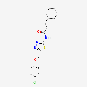 molecular formula C18H22ClN3O2S B3538015 N-{5-[(4-chlorophenoxy)methyl]-1,3,4-thiadiazol-2-yl}-3-cyclohexylpropanamide 