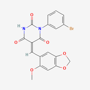 molecular formula C19H13BrN2O6 B3538091 1-(3-bromophenyl)-5-[(6-methoxy-1,3-benzodioxol-5-yl)methylene]-2,4,6(1H,3H,5H)-pyrimidinetrione 