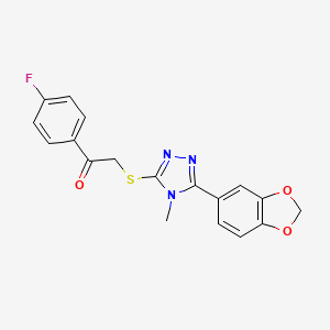 molecular formula C18H14FN3O3S B3538130 2-{[5-(1,3-benzodioxol-5-yl)-4-methyl-4H-1,2,4-triazol-3-yl]thio}-1-(4-fluorophenyl)ethanone 