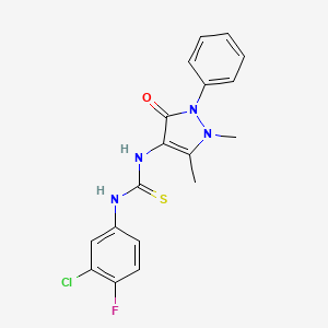 molecular formula C18H16ClFN4OS B3538225 N-(3-chloro-4-fluorophenyl)-N'-(1,5-dimethyl-3-oxo-2-phenyl-2,3-dihydro-1H-pyrazol-4-yl)thiourea 