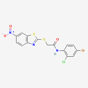 molecular formula C15H9BrClN3O3S2 B3538276 N-(4-bromo-2-chlorophenyl)-2-[(6-nitro-1,3-benzothiazol-2-yl)thio]acetamide 