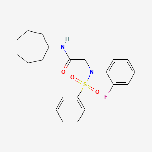 molecular formula C21H25FN2O3S B3538460 N~1~-cycloheptyl-N~2~-(2-fluorophenyl)-N~2~-(phenylsulfonyl)glycinamide 