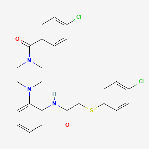 molecular formula C25H23Cl2N3O2S B3538480 N-{2-[4-(4-chlorobenzoyl)-1-piperazinyl]phenyl}-2-[(4-chlorophenyl)thio]acetamide 