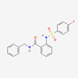 molecular formula C20H17FN2O3S B3538492 N-benzyl-2-{[(4-fluorophenyl)sulfonyl]amino}benzamide 