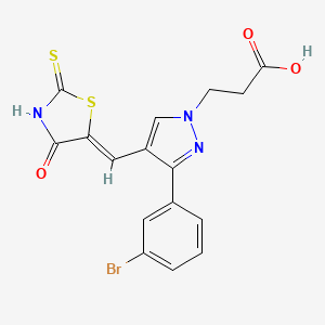 molecular formula C16H12BrN3O3S2 B3538493 3-{3-(3-bromophenyl)-4-[(4-oxo-2-thioxo-1,3-thiazolidin-5-ylidene)methyl]-1H-pyrazol-1-yl}propanoic acid 
