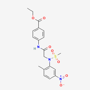 molecular formula C19H21N3O7S B3538523 ethyl 4-{[N-(2-methyl-5-nitrophenyl)-N-(methylsulfonyl)glycyl]amino}benzoate 