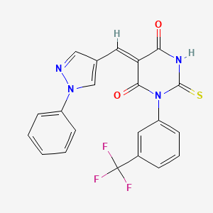 molecular formula C21H13F3N4O2S B3538527 5-[(1-phenyl-1H-pyrazol-4-yl)methylene]-2-thioxo-1-[3-(trifluoromethyl)phenyl]dihydro-4,6(1H,5H)-pyrimidinedione 