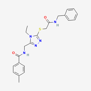 molecular formula C22H25N5O2S B3538568 N-[(5-{[2-(benzylamino)-2-oxoethyl]thio}-4-ethyl-4H-1,2,4-triazol-3-yl)methyl]-4-methylbenzamide 