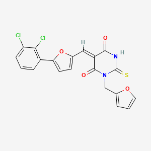 molecular formula C20H12Cl2N2O4S B3538878 5-{[5-(2,3-dichlorophenyl)-2-furyl]methylene}-1-(2-furylmethyl)-2-thioxodihydro-4,6(1H,5H)-pyrimidinedione 