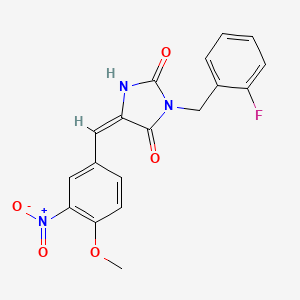 molecular formula C18H14FN3O5 B3538918 3-(2-fluorobenzyl)-5-(4-methoxy-3-nitrobenzylidene)-2,4-imidazolidinedione 