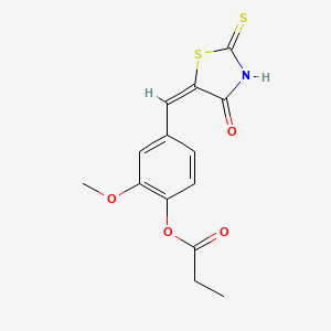 molecular formula C14H13NO4S2 B3538923 2-methoxy-4-[(4-oxo-2-thioxo-1,3-thiazolidin-5-ylidene)methyl]phenyl propionate 