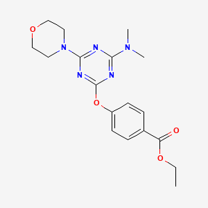 molecular formula C18H23N5O4 B3539036 ethyl 4-{[4-(dimethylamino)-6-(4-morpholinyl)-1,3,5-triazin-2-yl]oxy}benzoate 