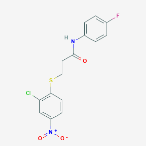 molecular formula C15H12ClFN2O3S B3539056 3-[(2-chloro-4-nitrophenyl)thio]-N-(4-fluorophenyl)propanamide 