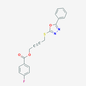 molecular formula C19H13FN2O3S B353909 4-Fluorobenzoic acid 4-[(5-phenyl-1,3,4-oxadiazol-2-yl)thio]but-2-ynyl ester CAS No. 669716-10-3