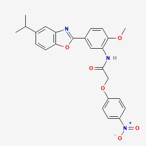 molecular formula C25H23N3O6 B3539105 N-{2-methoxy-5-[5-(propan-2-yl)-1,3-benzoxazol-2-yl]phenyl}-2-(4-nitrophenoxy)acetamide 