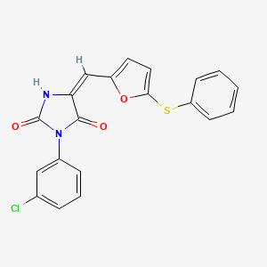 (5E)-3-(3-chlorophenyl)-5-[(5-phenylsulfanylfuran-2-yl)methylidene]imidazolidine-2,4-dione