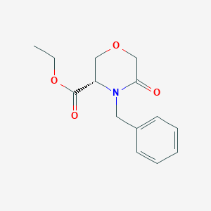 molecular formula C14H17NO4 B035393 (S)-Ethyl 4-benzyl-5-oxomorpholine-3-carboxylate CAS No. 106973-40-4
