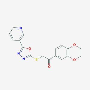 molecular formula C17H13N3O4S B353935 1-(2,3-Dihydro-1,4-benzodioxin-6-yl)-2-{[5-(3-pyridinyl)-1,3,4-oxadiazol-2-yl]sulfanyl}ethanone CAS No. 538336-85-5