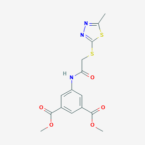 molecular formula C15H15N3O5S2 B353994 Dimethyl 5-({[(5-methyl-1,3,4-thiadiazol-2-yl)sulfanyl]acetyl}amino)isophthalate CAS No. 823825-63-4