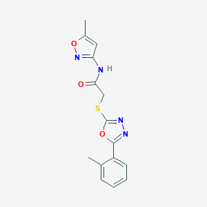 molecular formula C15H14N4O3S B354002 N-(5-methyl-1,2-oxazol-3-yl)-2-{[5-(2-methylphenyl)-1,3,4-oxadiazol-2-yl]sulfanyl}acetamide CAS No. 847475-71-2