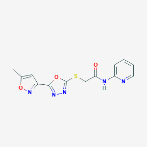 molecular formula C13H11N5O3S B354074 2-{[5-(5-methyl-1,2-oxazol-3-yl)-1,3,4-oxadiazol-2-yl]sulfanyl}-N-(pyridin-2-yl)acetamide CAS No. 876877-95-1