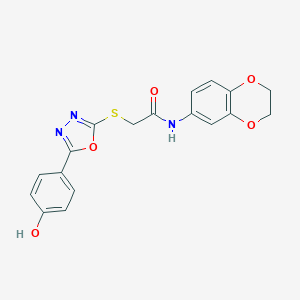 molecular formula C18H15N3O5S B354082 N-(2,3-dihydro-1,4-benzodioxin-6-yl)-2-{[5-(4-hydroxyphenyl)-1,3,4-oxadiazol-2-yl]sulfanyl}acetamide CAS No. 876879-86-6