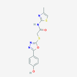 molecular formula C14H12N4O3S2 B354083 2-{[5-(4-hydroxyphenyl)-1,3,4-oxadiazol-2-yl]sulfanyl}-N-(4-methyl-1,3-thiazol-2-yl)acetamide CAS No. 876880-03-4