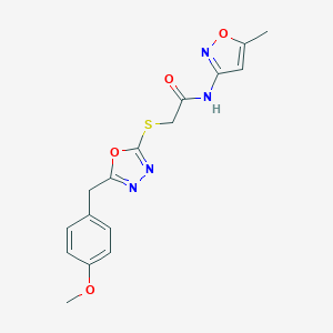 molecular formula C16H16N4O4S B354101 2-{[5-(4-methoxybenzyl)-1,3,4-oxadiazol-2-yl]sulfanyl}-N-(5-methyl-3-isoxazolyl)acetamide CAS No. 570374-88-8