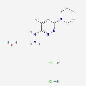 molecular formula C10H21Cl2N5O B035412 Pyridazine, 3-hydrazino-4-methyl-6-piperidino-, dihydrochloride, hydrate CAS No. 102207-44-3