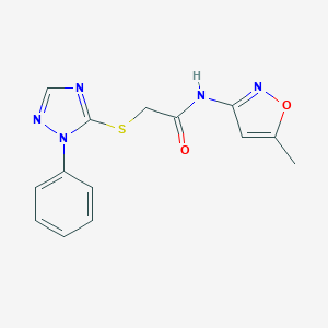molecular formula C14H13N5O2S B354126 N-(5-methyl-3-isoxazolyl)-2-[(1-phenyl-1H-1,2,4-triazol-5-yl)sulfanyl]acetamide CAS No. 879606-72-1