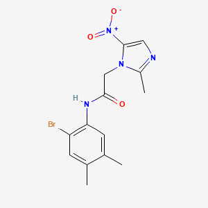 molecular formula C14H15BrN4O3 B3541407 N-(2-bromo-4,5-dimethylphenyl)-2-(2-methyl-5-nitro-1H-imidazol-1-yl)acetamide 