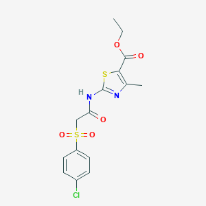 molecular formula C15H15ClN2O5S2 B354157 Ethyl 2-({[(4-chlorophenyl)sulfonyl]acetyl}amino)-4-methyl-1,3-thiazole-5-carboxylate CAS No. 895461-13-9