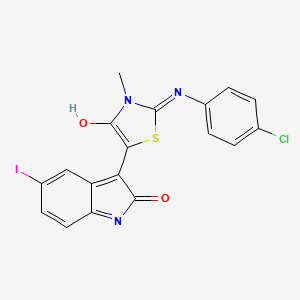 3-{2-[(4-chlorophenyl)imino]-3-methyl-4-oxo-1,3-thiazolidin-5-ylidene}-5-iodo-1,3-dihydro-2H-indol-2-one