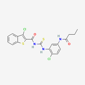 molecular formula C20H17Cl2N3O2S2 B3542564 N-({[5-(butyrylamino)-2-chlorophenyl]amino}carbonothioyl)-3-chloro-1-benzothiophene-2-carboxamide 