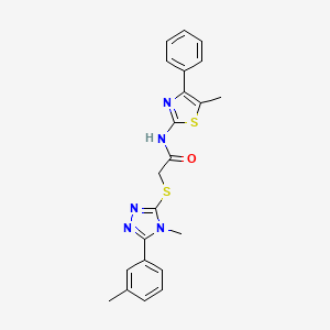 molecular formula C22H21N5OS2 B3545412 2-{[4-methyl-5-(3-methylphenyl)-4H-1,2,4-triazol-3-yl]sulfanyl}-N-(5-methyl-4-phenyl-1,3-thiazol-2-yl)acetamide 