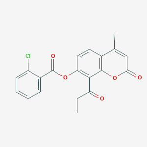 molecular formula C20H15ClO5 B3545768 4-methyl-2-oxo-8-propionyl-2H-chromen-7-yl 2-chlorobenzoate 