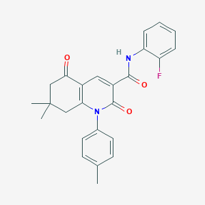 molecular formula C25H23FN2O3 B3545789 N-(2-fluorophenyl)-7,7-dimethyl-1-(4-methylphenyl)-2,5-dioxo-1,2,5,6,7,8-hexahydroquinoline-3-carboxamide 