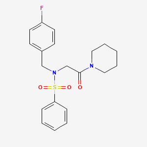 molecular formula C20H23FN2O3S B3546006 N-[(4-fluorophenyl)methyl]-N-(2-oxo-2-piperidin-1-ylethyl)benzenesulfonamide 