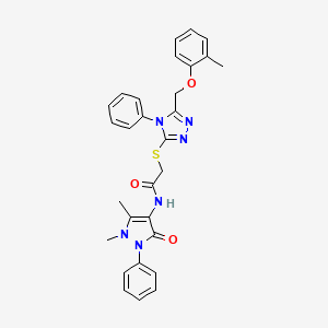 molecular formula C29H28N6O3S B3546588 N-(1,5-dimethyl-3-oxo-2-phenyl-2,3-dihydro-1H-pyrazol-4-yl)-2-({5-[(2-methylphenoxy)methyl]-4-phenyl-4H-1,2,4-triazol-3-yl}thio)acetamide 