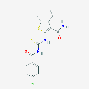 molecular formula C16H16ClN3O2S2 B355010 2-({[(4-氯苯基)羰基]氨基硫代甲酰胺}-氨基)-4-乙基-5-甲硫代噻吩-3-甲酰胺 CAS No. 925069-34-7